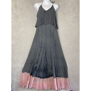 GYPSY 05 Whimsy Boho Womens S Gray Pink Tie Dye Layered Silk Lined Maxi Dress